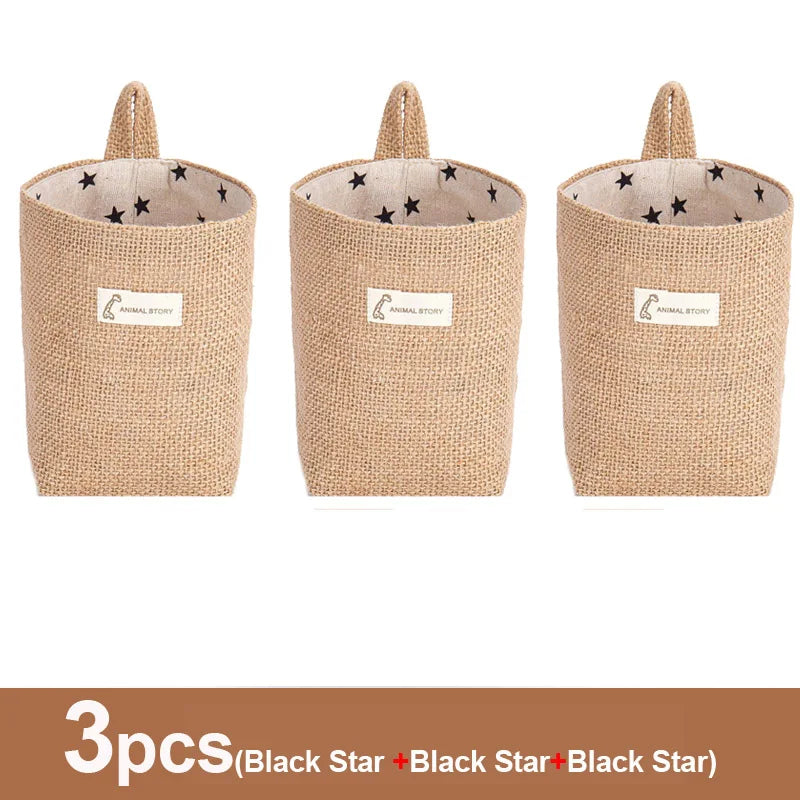 3pcs Jute Linen Basket Storage Organizer Jute Basket For Hanging Plant Basket Toy Storage Basket Hanging Pocket home decoration