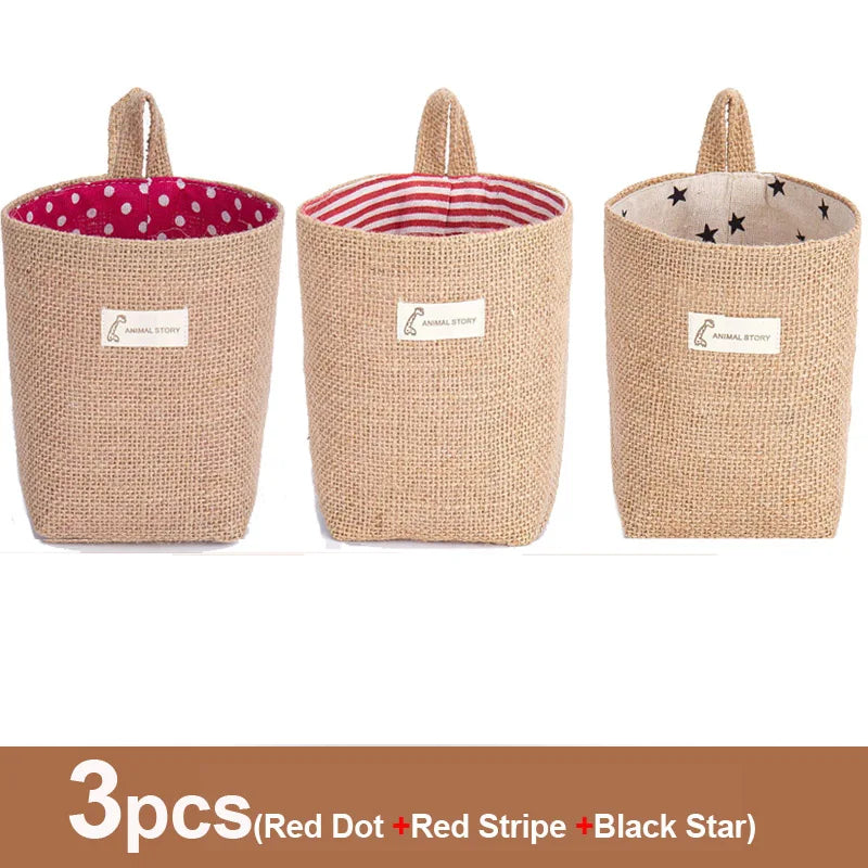 3pcs Jute Linen Basket Storage Organizer Jute Basket For Hanging Plant Basket Toy Storage Basket Hanging Pocket home decoration