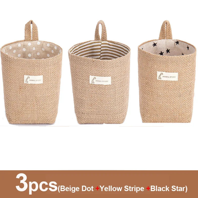 3pcs Jute Linen Basket Storage Organizer Jute Basket For Hanging Plant Basket Toy Storage Basket Hanging Pocket home decoration