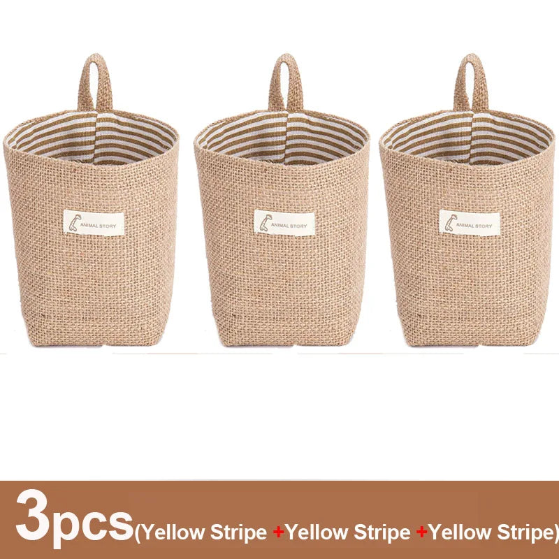 3pcs Jute Linen Basket Storage Organizer Jute Basket For Hanging Plant Basket Toy Storage Basket Hanging Pocket home decoration
