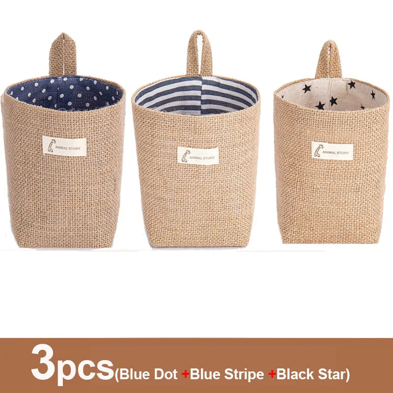 3pcs Jute Linen Basket Storage Organizer Jute Basket For Hanging Plant Basket Toy Storage Basket Hanging Pocket home decoration