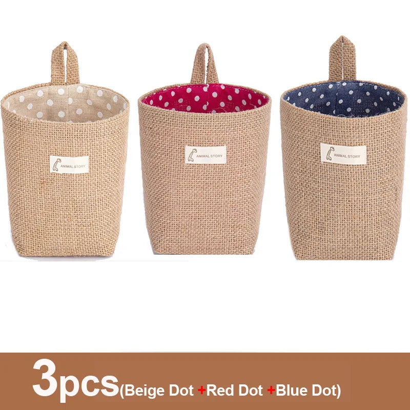 3pcs Jute Linen Basket Storage Organizer Jute Basket For Hanging Plant Basket Toy Storage Basket Hanging Pocket home decoration