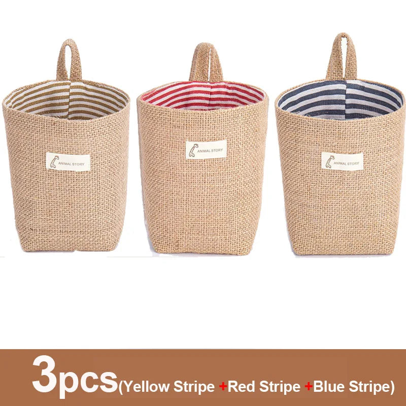 3pcs Jute Linen Basket Storage Organizer Jute Basket For Hanging Plant Basket Toy Storage Basket Hanging Pocket home decoration